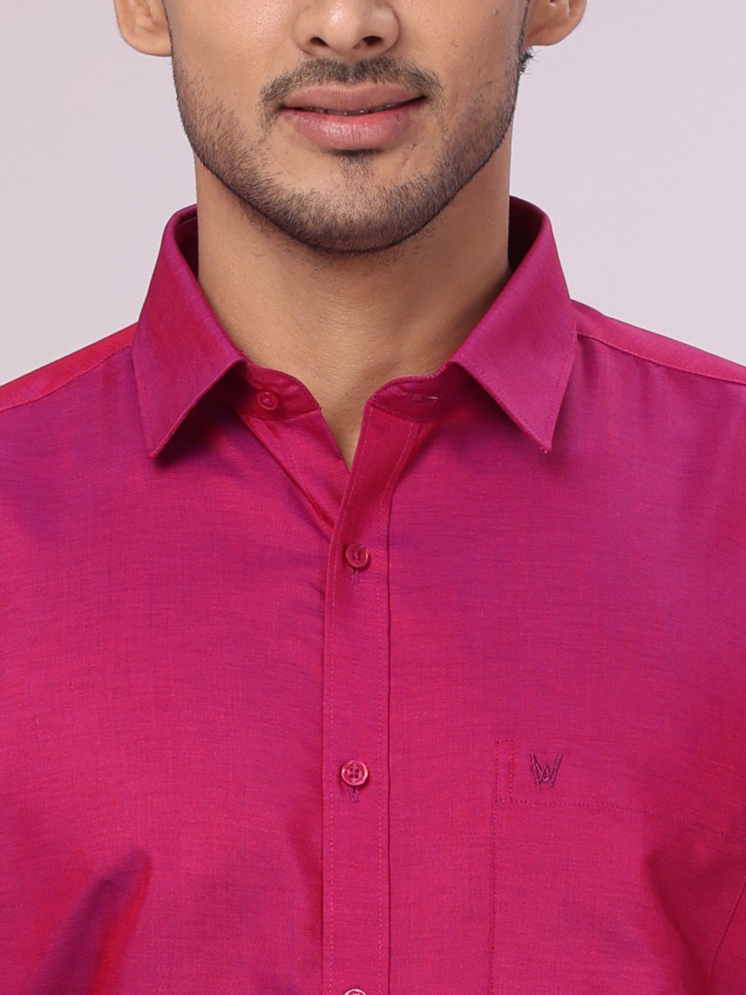 Father Magenta Color Cotton Shirt with Matching Border Tissue Dhoti Combo close view