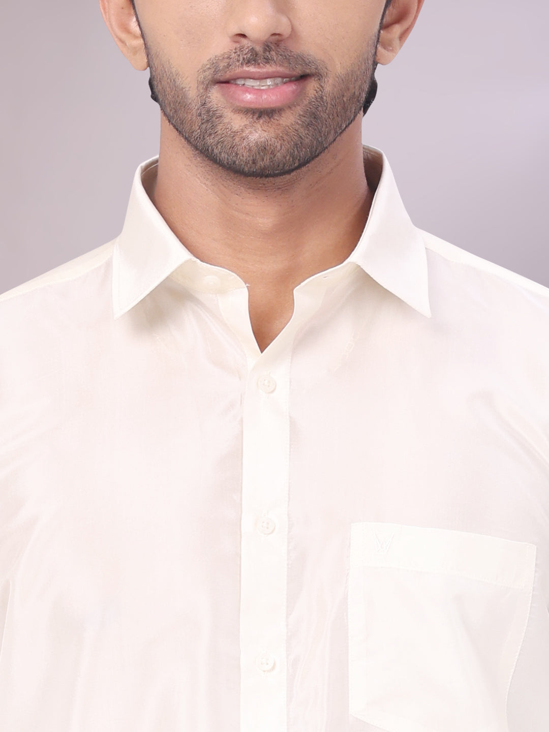 Mens Art Silk Cream Full Sleeves Shirt with 50k Gold Jari Border Dhoti Combo Finesse