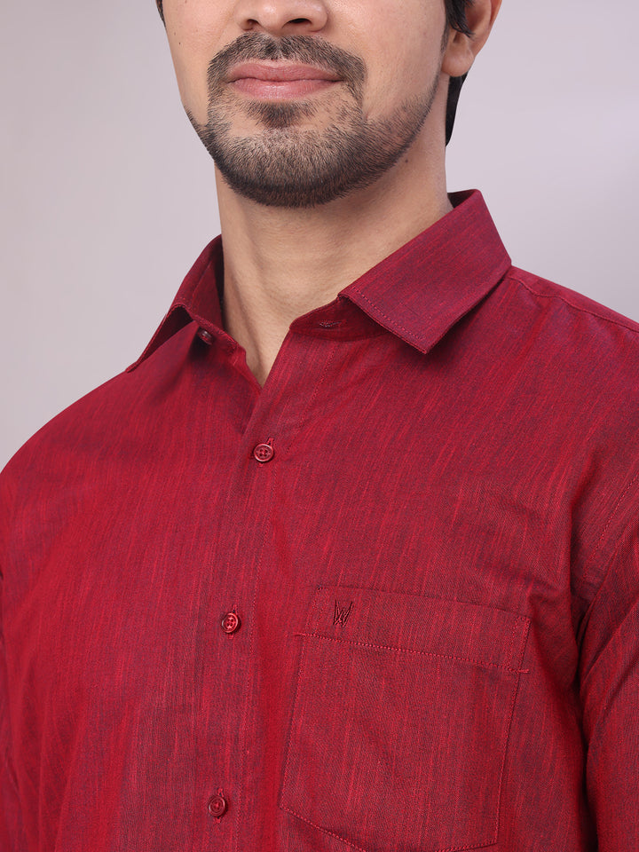 Men's Maroon Color Cotton Shirt close view