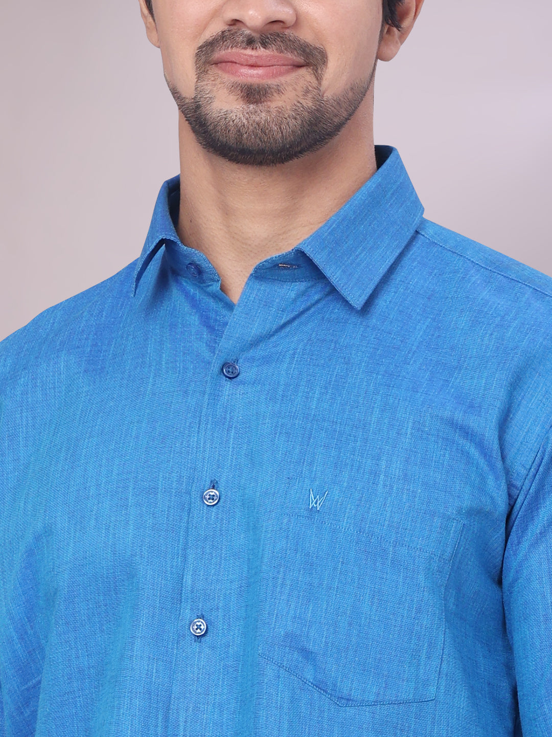 Men's Blue Color Cotton Shirt close view
