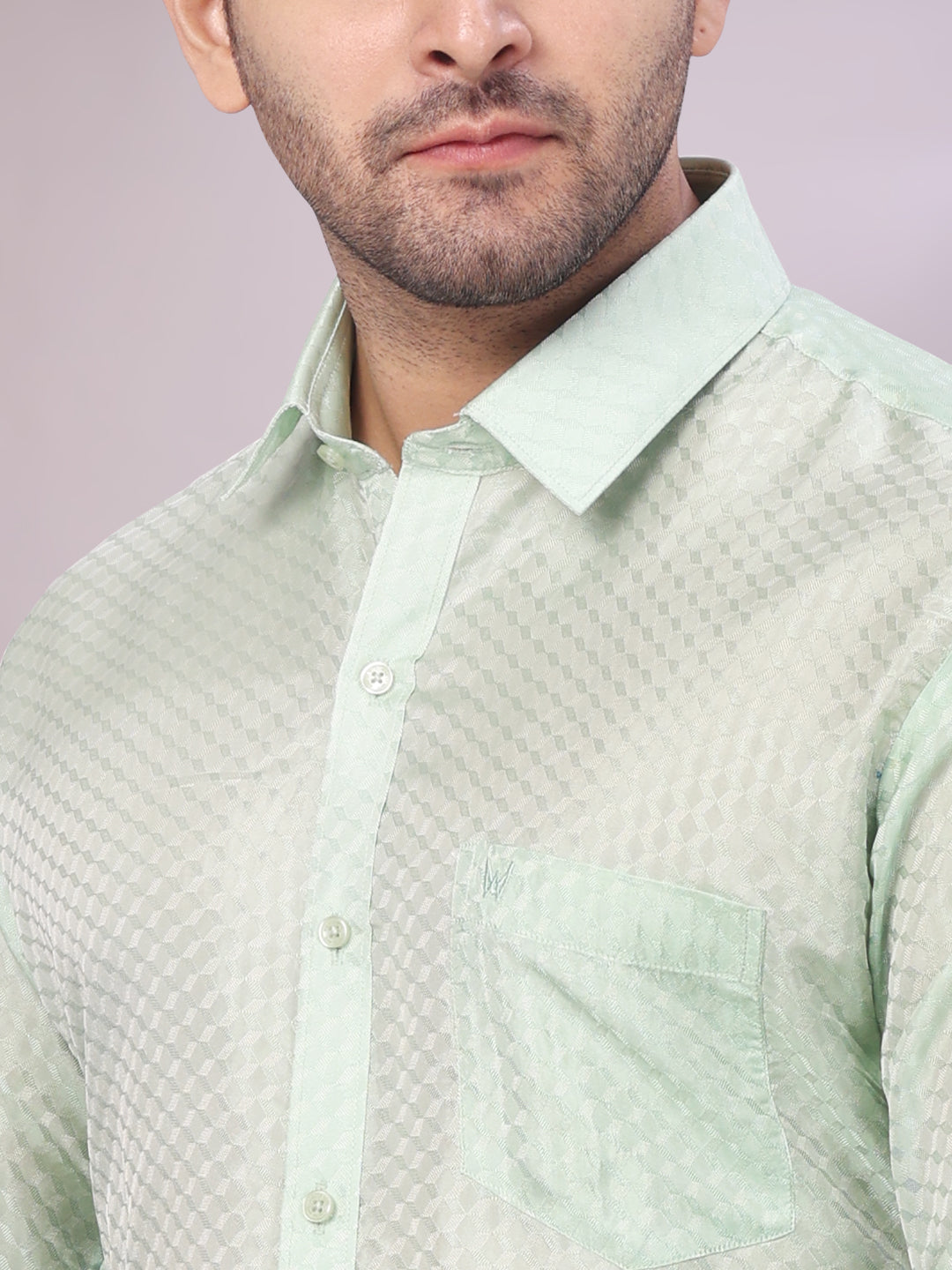 Men's Art Silk Pista Jacquard Full Sleeves Shirt with 2 1/2" Jari Border & Towel Dhoti Combo Nautica