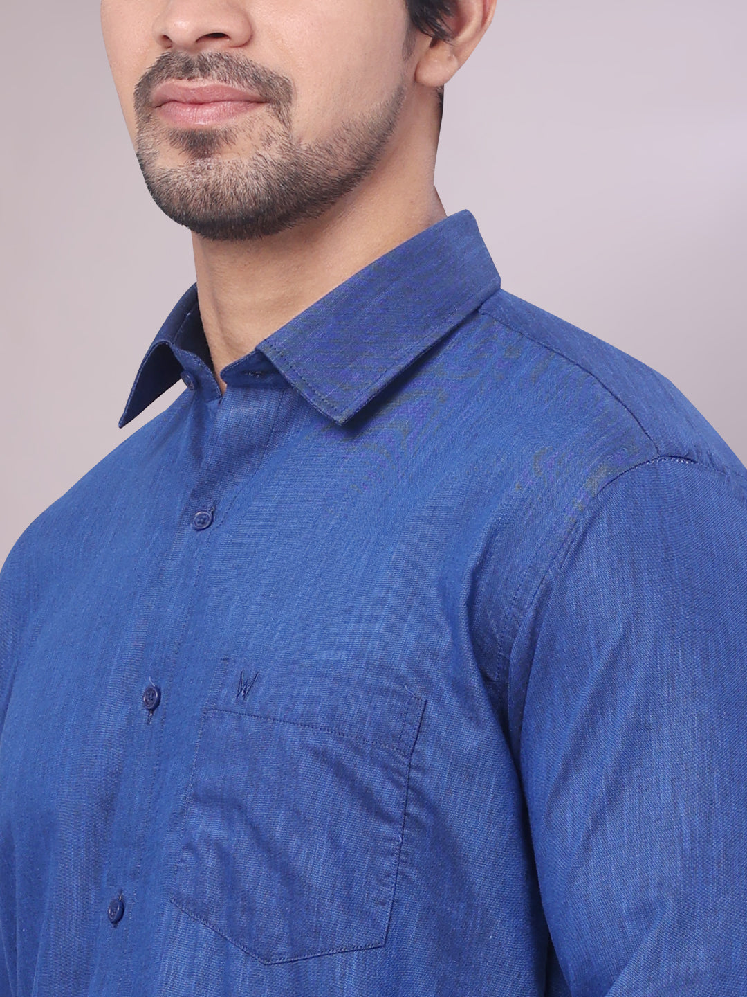 Men's Dark Blue Color Cotton Shirt close view