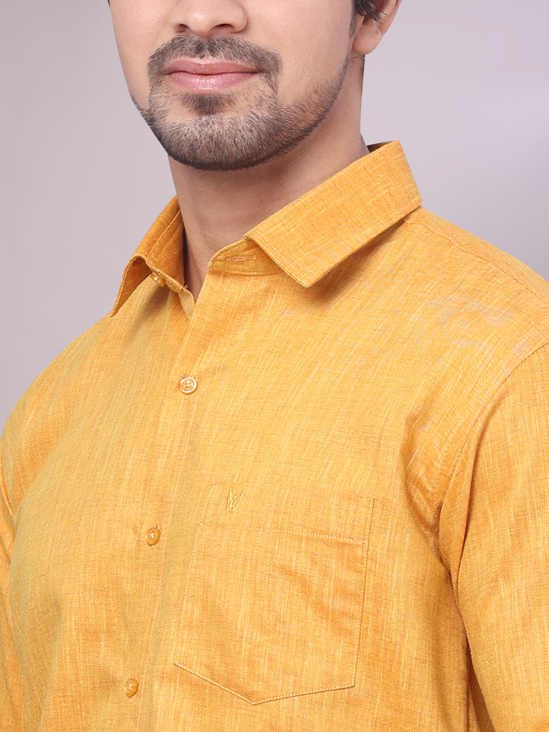 Men's Yellow Color Cotton Shirt close view