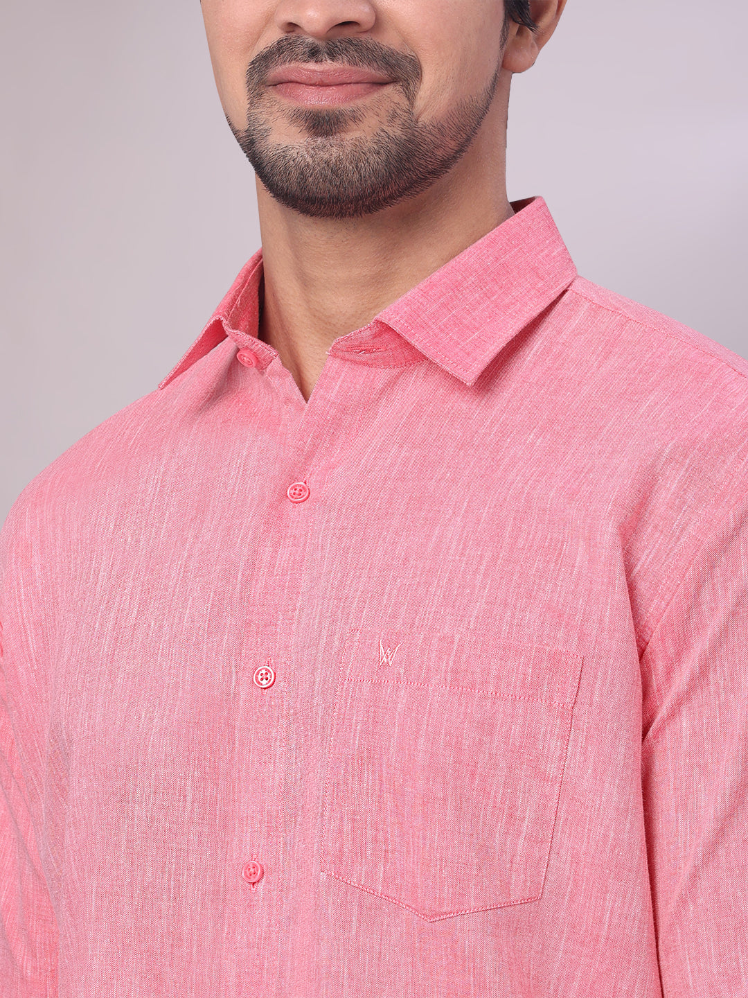 Men's Pink Color Cotton Shirt close view