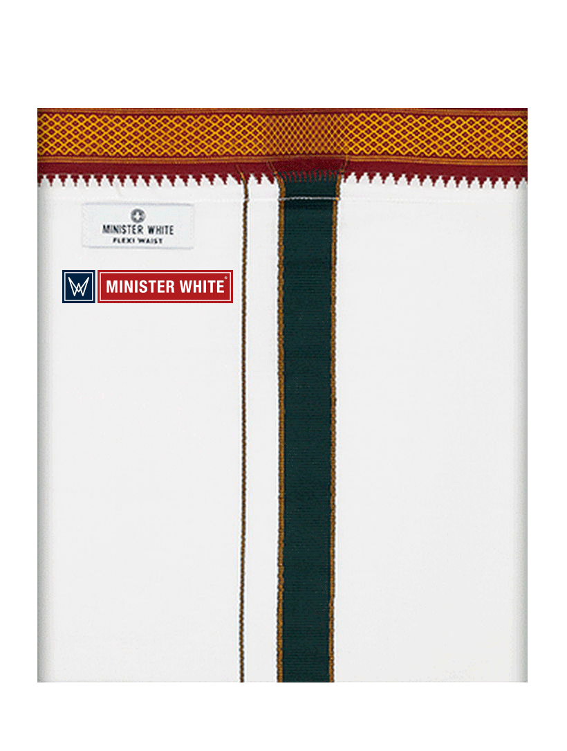 Mens Cotton White Colour Single Layered with Myilkhgan Border Flexi Dhoti - Agnimitra by Minister White