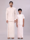 Father & Son Almond Color Tissue Shirt with Jari Dhoti Combo