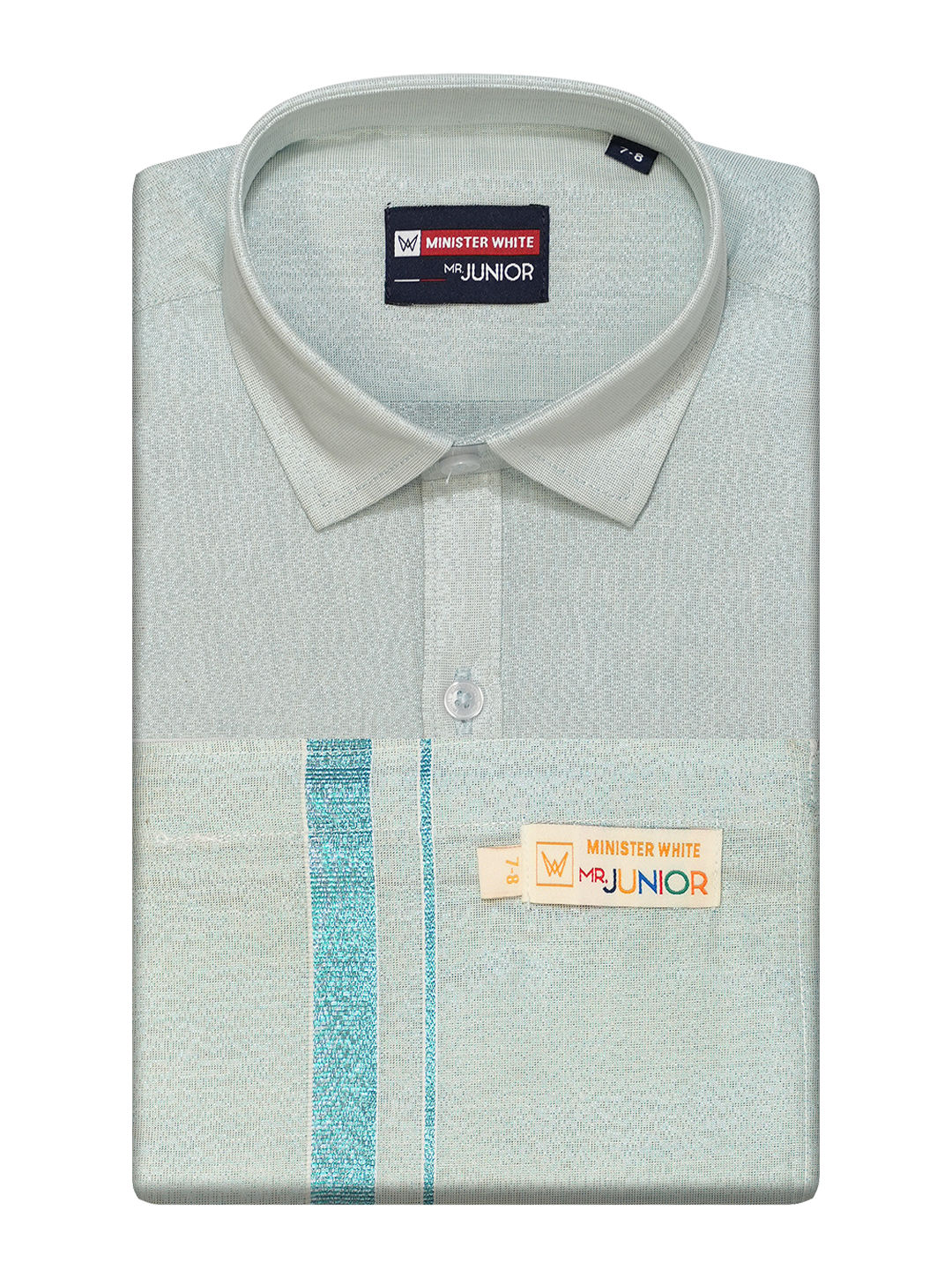 Boys Tissue Mint Blue Colour Shirt with Dhoti Combo Ambitious Boy by Minister White