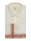 Mens Cream Wedding Shirt with Copper Jari Border Dhoti Combo - Marine_Cream Copper