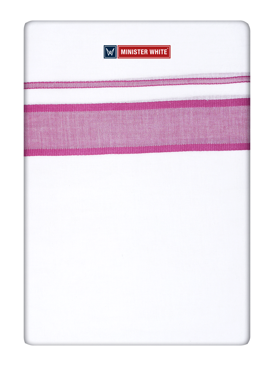 Mens Cotton White Double Layered Dhoti with Magenta Fancy Kara - Empuran by Minister White