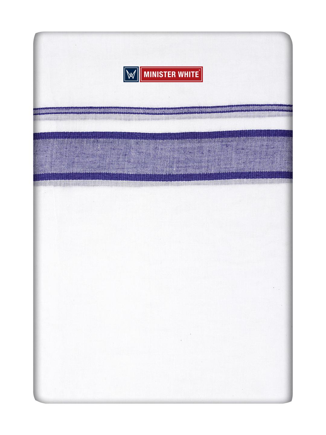 Mens Cotton White Double Layered Dhoti with Purple Fancy Kara- Empuran by Minister White