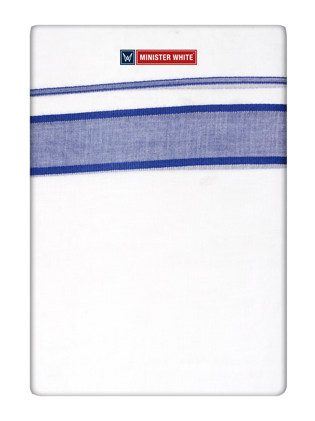 Mens Cotton White Double Layered Dhoti with Royal Blue Fancy Kara- Empuran by Minister White