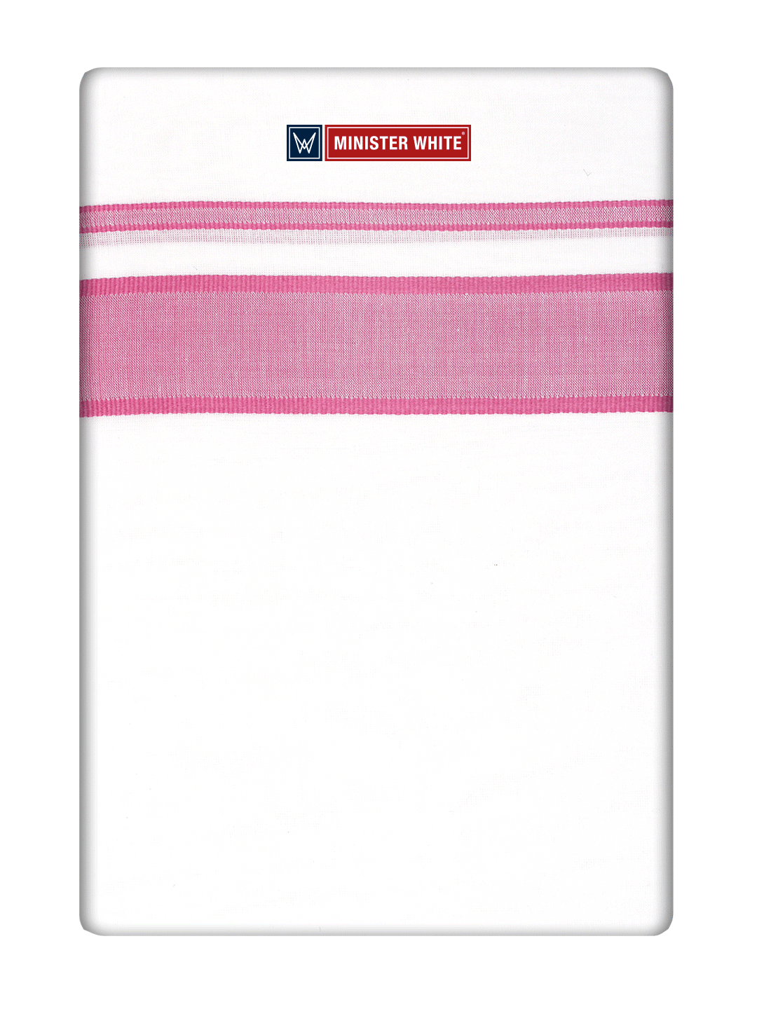 Mens Cotton White Double Layered Dhoti with Pink Fancy Kara- Empuran by Minister White