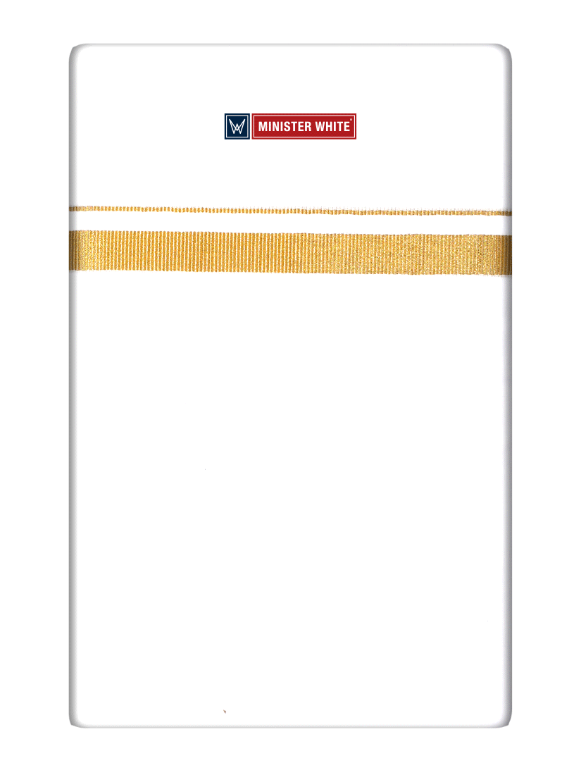 Mens Cotton White Double Layered Dhoti with 1/2" Gold Jari Border - Glow 1/2 by Minister White