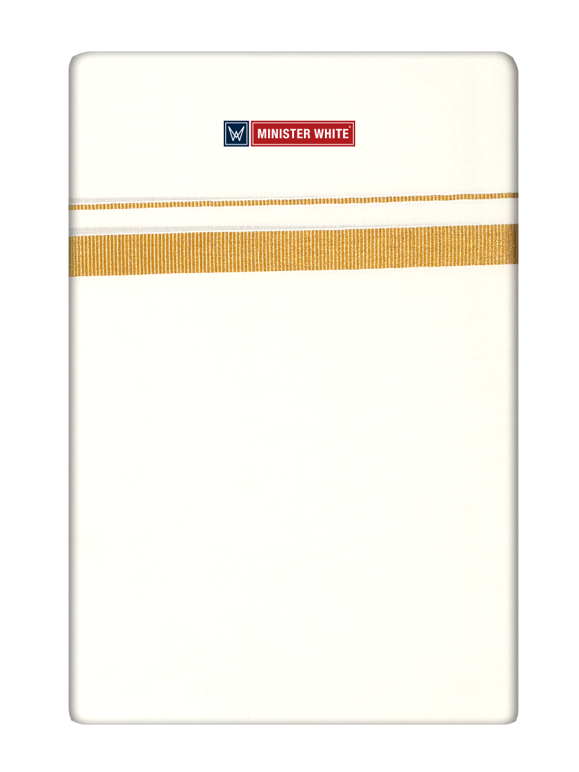 Mens Cotton Cream Single Layered Dhoti with 1/2" Gold Jari Border - Melon 1/2 by Minister White