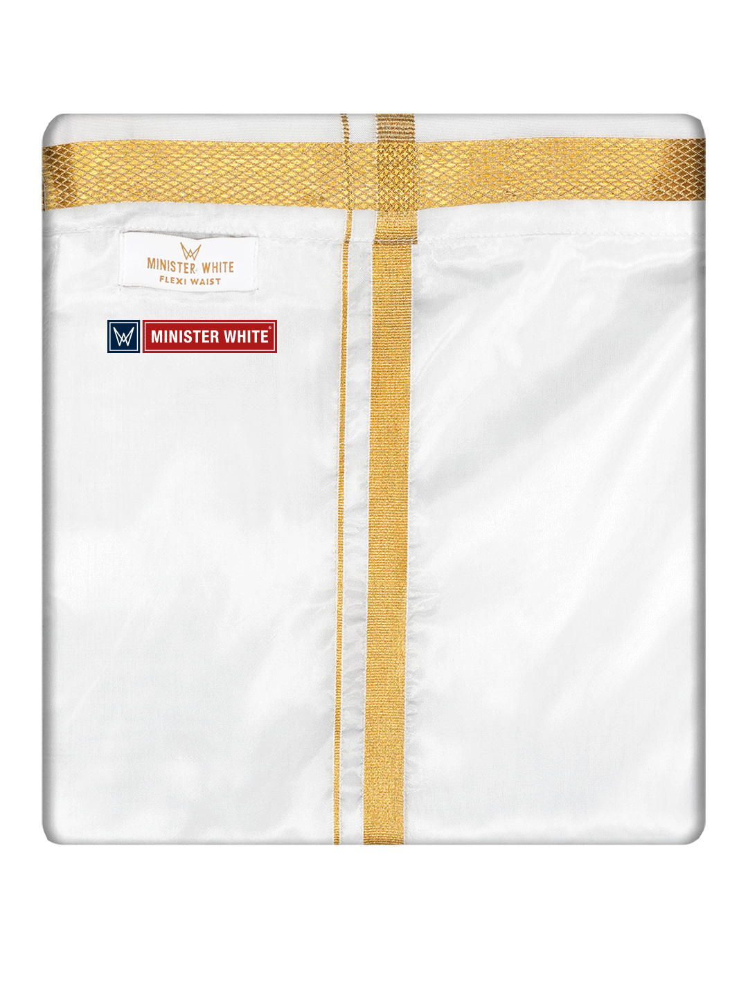 Mens Cotton White Colour Double Layered with Gold Jari Flexi Dhoti - Chairman by Minister White