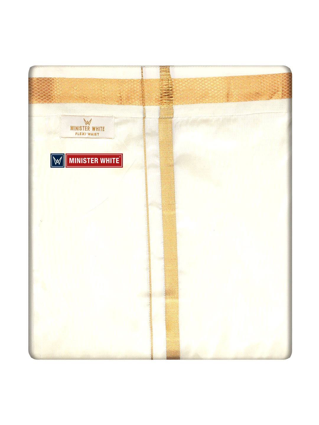 Mens Cotton Cream Double Layered with Gold Jari Velcro Pocket Dhoti - Royal by Minister White