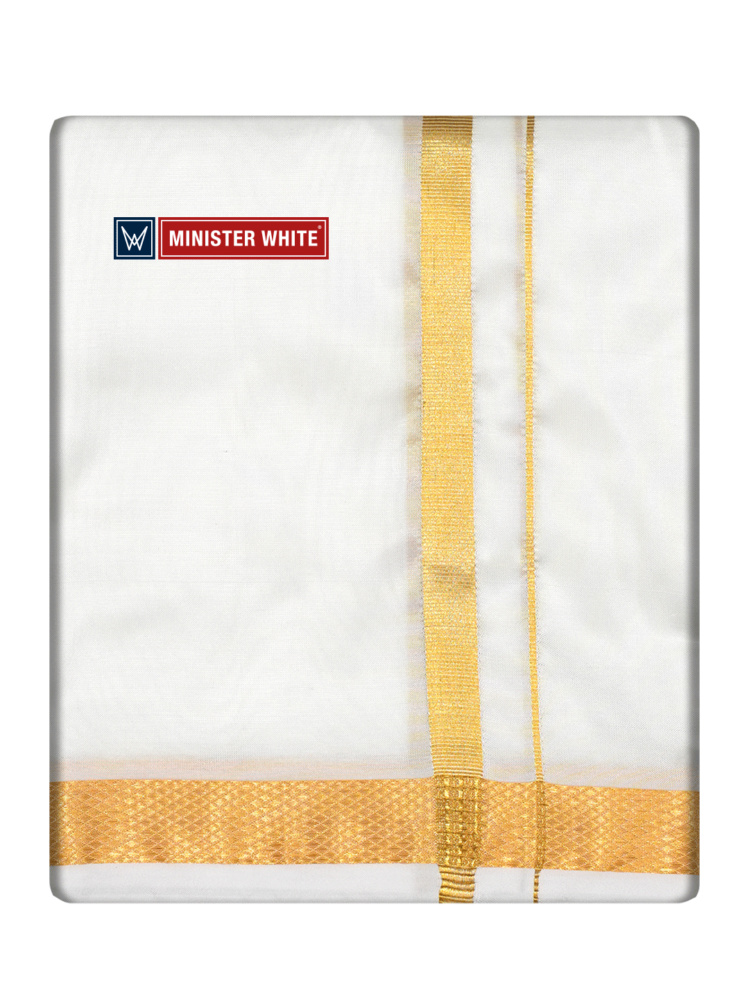 Mens Art Silk Double Layer White Dhoti with 50K Gold Jari Border - Marshal 50K by Minister White