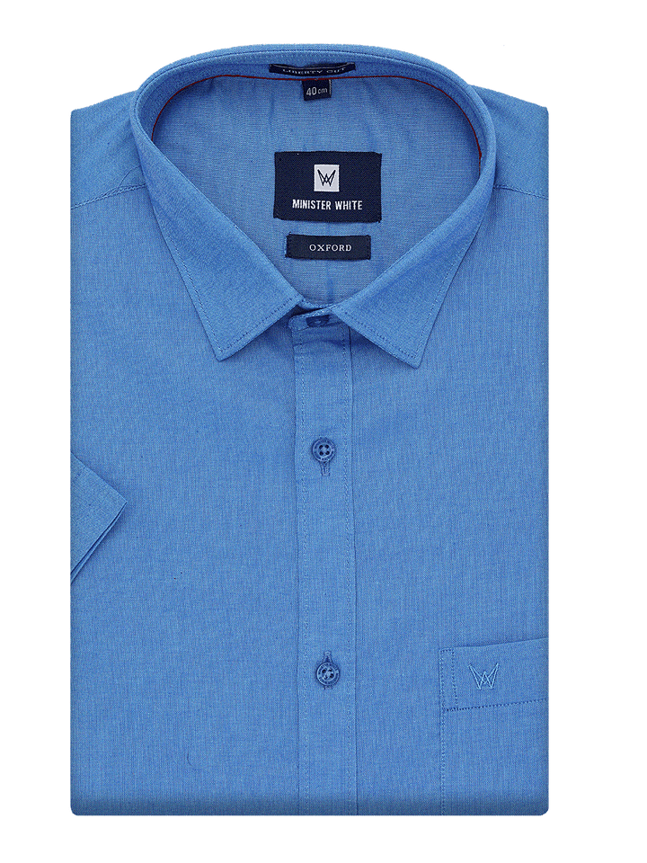 Mens Cotton Regular Fit Blue Colour Shirt Oxford by Minister White