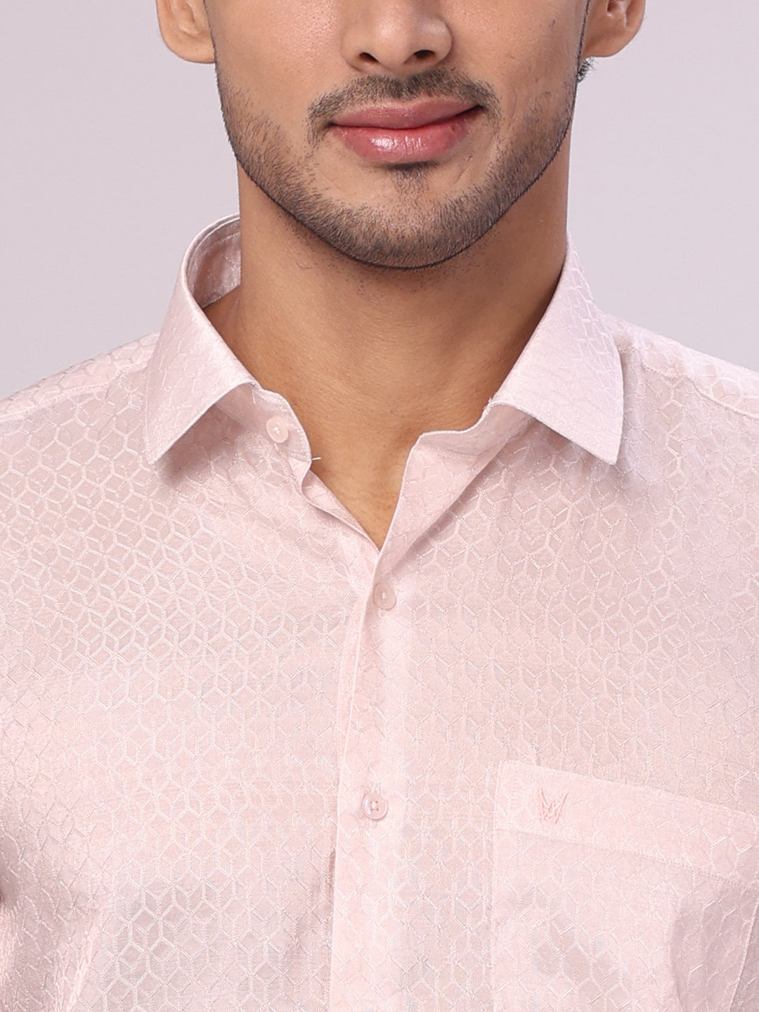 Men's Art Silk Light Copper Jacquard Full Sleeves Shirt with 2 1/2" Jari Border & Towel Dhoti Combo Spruce