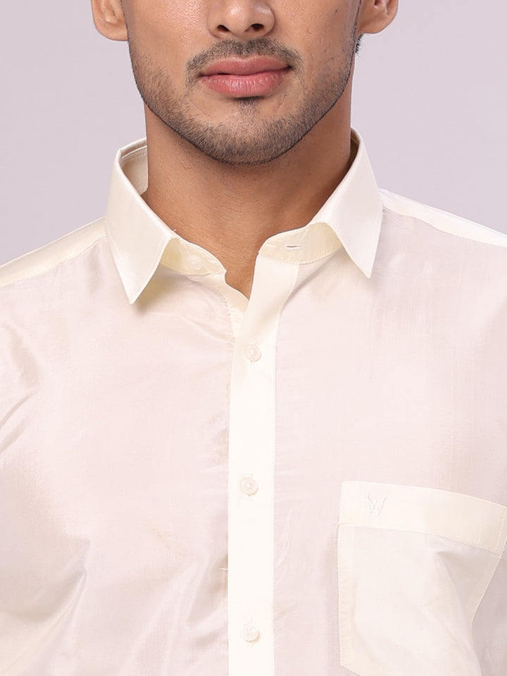 Men's Art Silk Cream Jacquard Full Sleeves Shirt Mangal