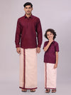 Father & Son Maroon Color Cotton Shirt & Matching Border Tissue Dhoti Combo