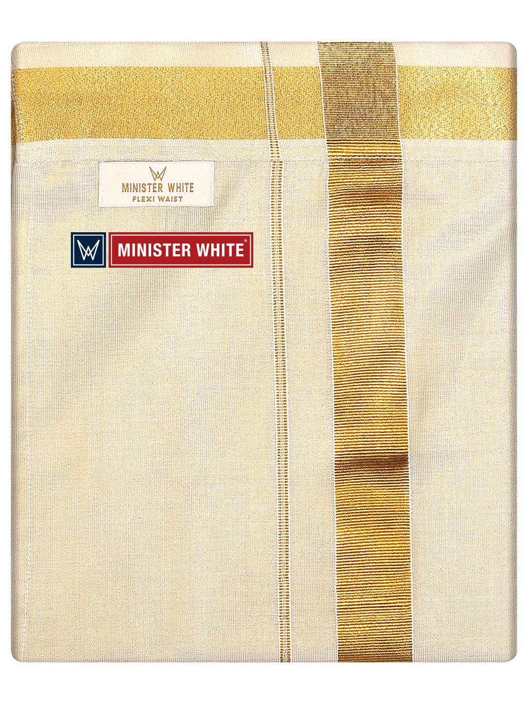 Mens Flexi Tissue Gold Colour Dhoti with Gold Jari Border Hero Tissue by Minister White