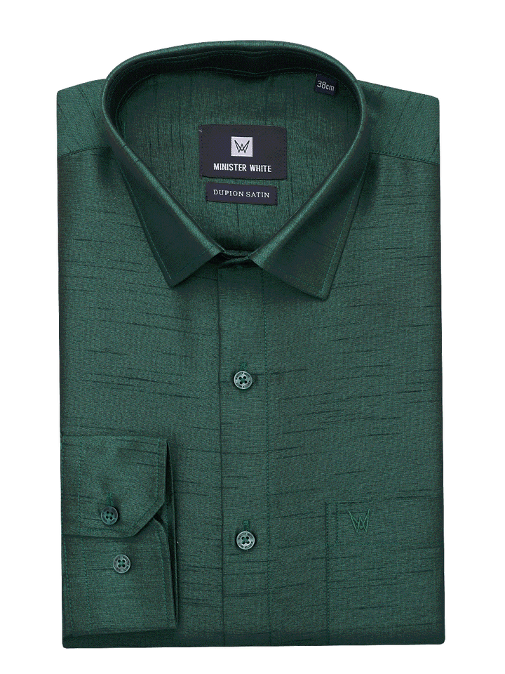 Mens Dupion Satin Regular Fit Dark Green Colour Shirt by Minister White