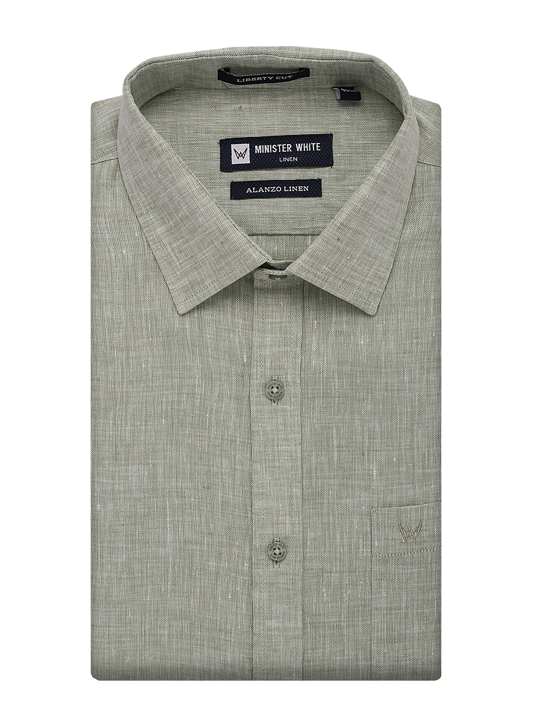 Mens Pure Linen Regular Fit Sap Colour Shirt Alanzo Linen by Minister White