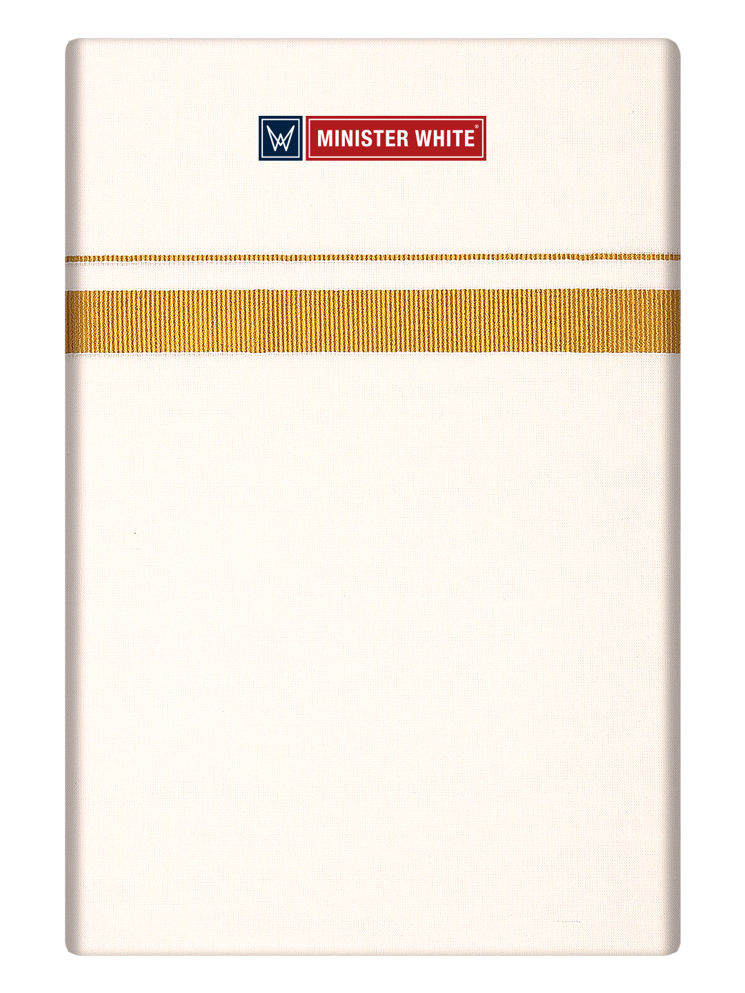 Mens Cotton Cream Single Layered Dhoti with 1" Gold Jari Border - Ever Green by Minister White