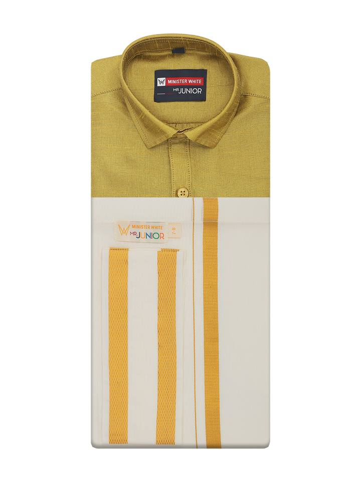 Boys Light Green Color Half Sleeves Shirt with Gold Jari Flexi Dhoti Adorable Boy by Minister White