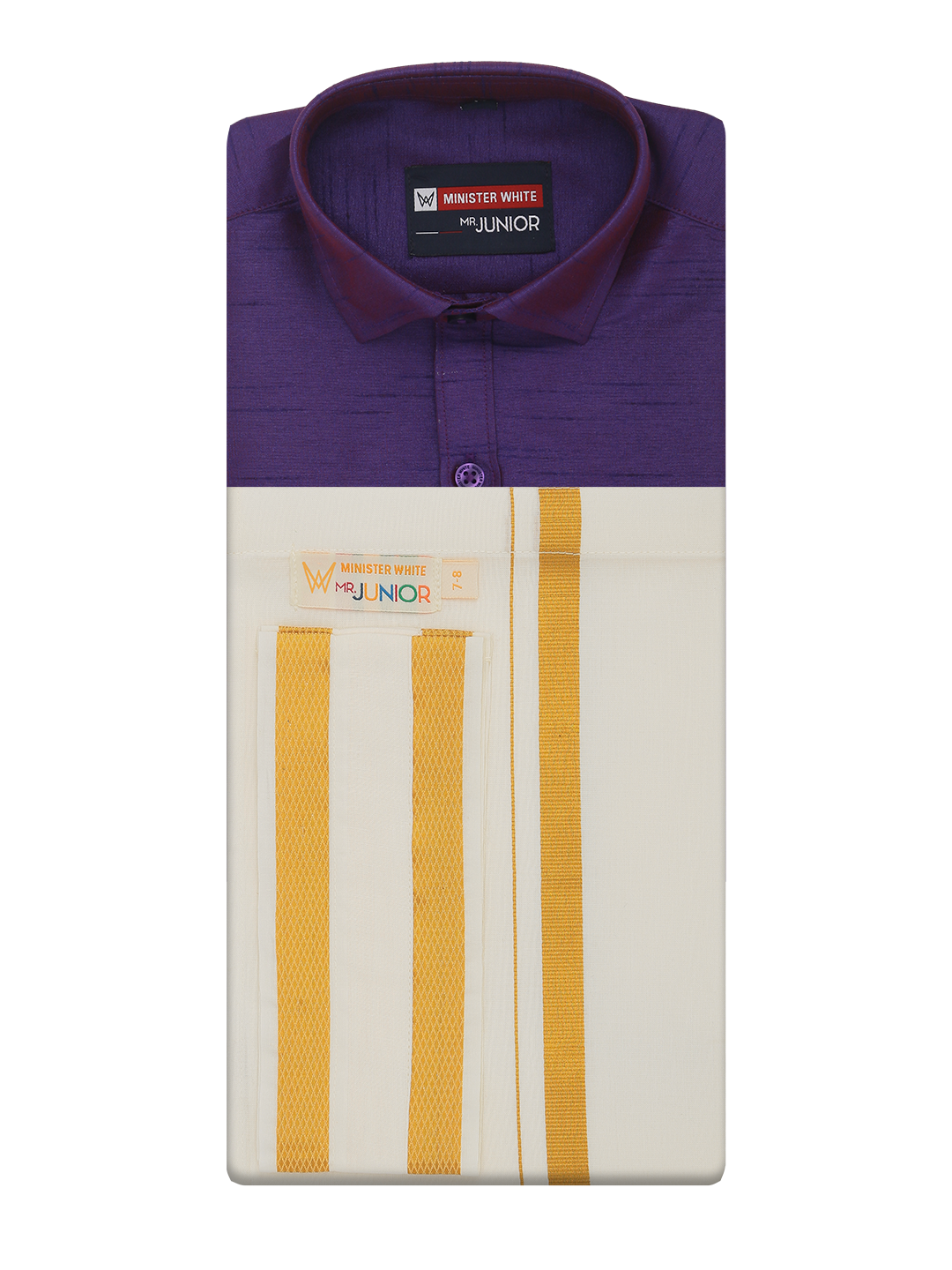 Boys Violet Color Half Sleeves Shirt with Gold Jari Flexi Dhoti Adorable Boy by Minister White