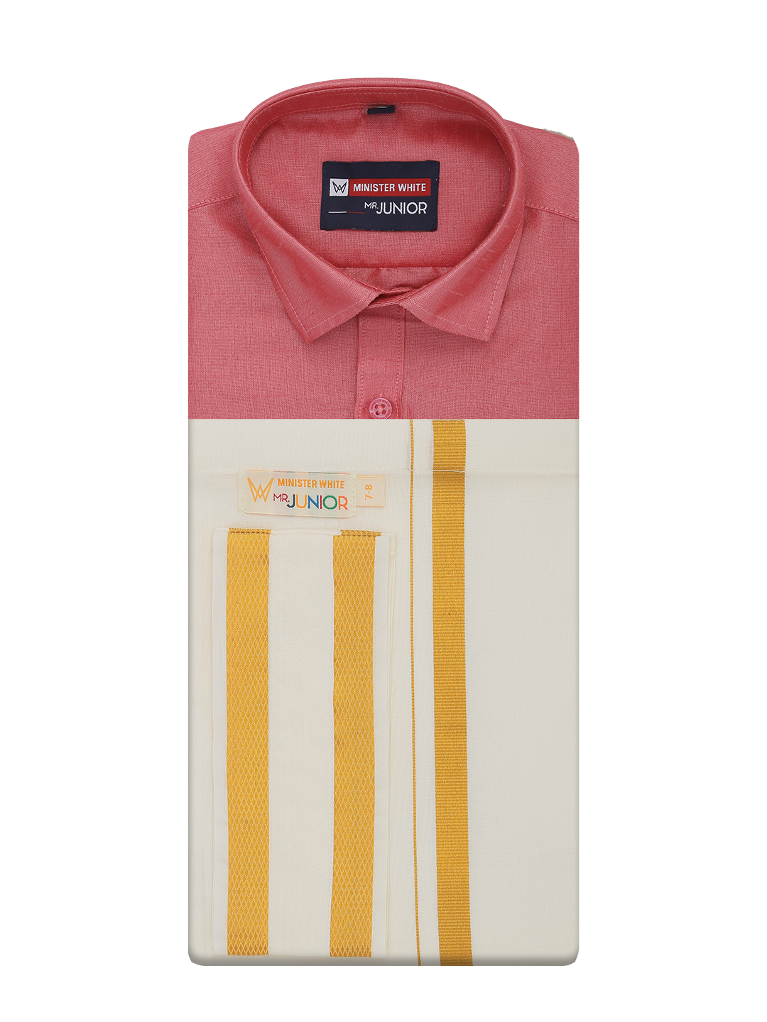 Boys Pink Color Half Sleeves Shirt with Gold Jari Flexi Dhoti Adorable Boy by Minister White