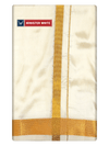 Mens Art Silk Cream Double Dhoti with 70K Gold Jari Border Gaya 70K