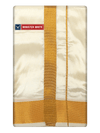 Mens Art Silk Cream Double Dhoti with 100K Gold Jari Border Gaya 100K