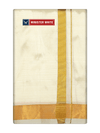 Mens Silk Mix Double Layer Cream Dhoti with 70K Gold Jari Border - Prince 70K