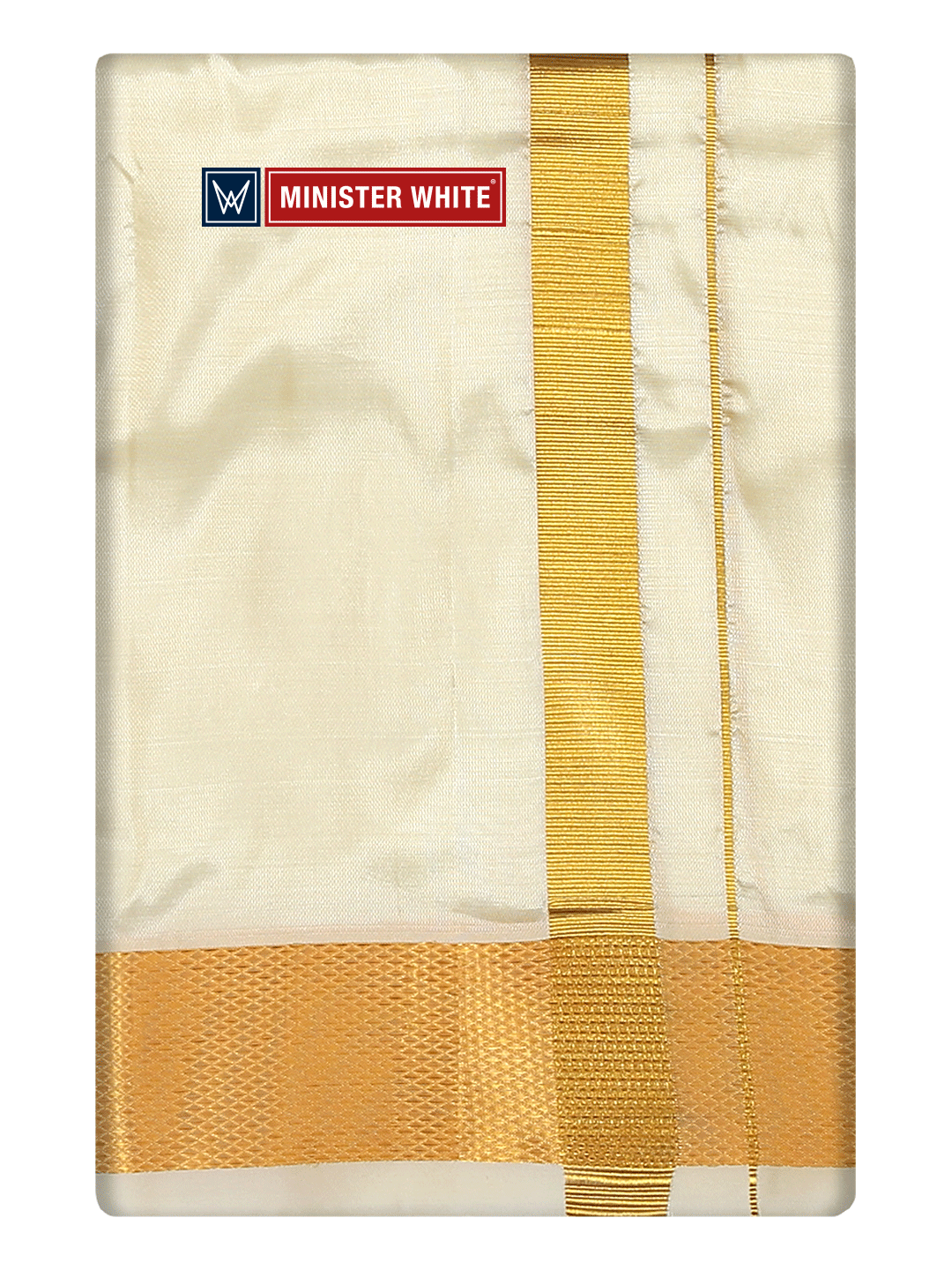 Mens Silk Mix Double Layer Cream Dhoti with 100K Gold Jari Border - Prince 100K by Minister White