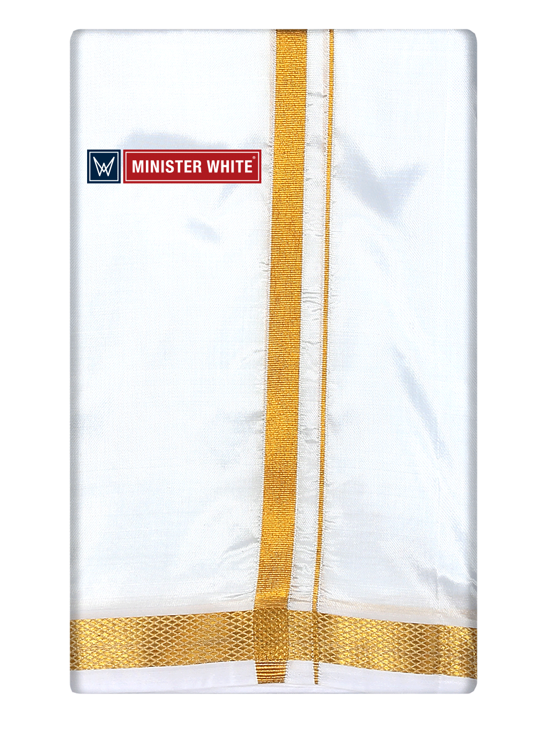 Mens Art Silk White Double Dhoti with 50K Gold Jari Border - Dharmashala 50K by Minister White