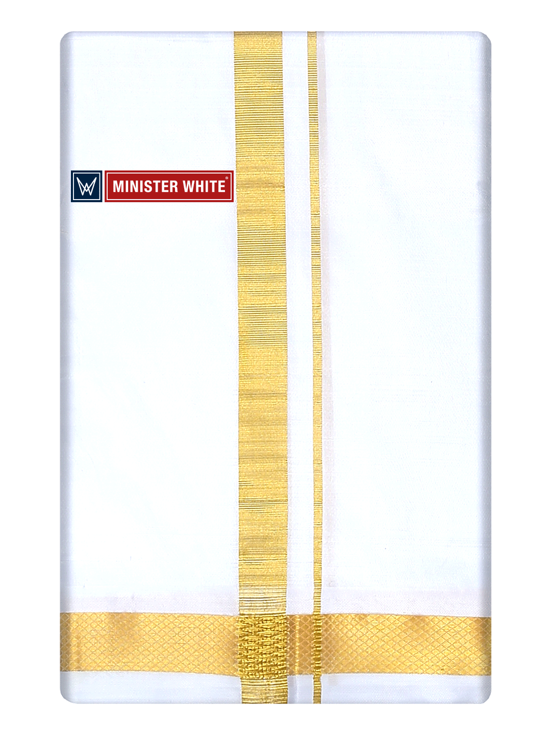 Mens Double Layer White Pure Silk Dhoti with 50K Golden Jari Border - Bheeshma 50K by Minister White