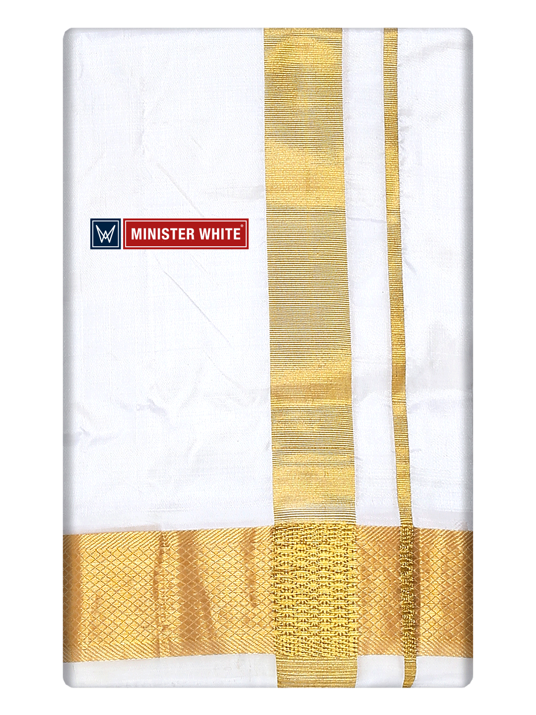 Mens Double Layer White Pure Silk Dhoti with 100K Golden Jari Border - Bheeshma 100K by Minister White