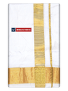Mens Double Layer White Pure Silk Dhoti with 100K Golden Jari Border - Bheeshma 100K