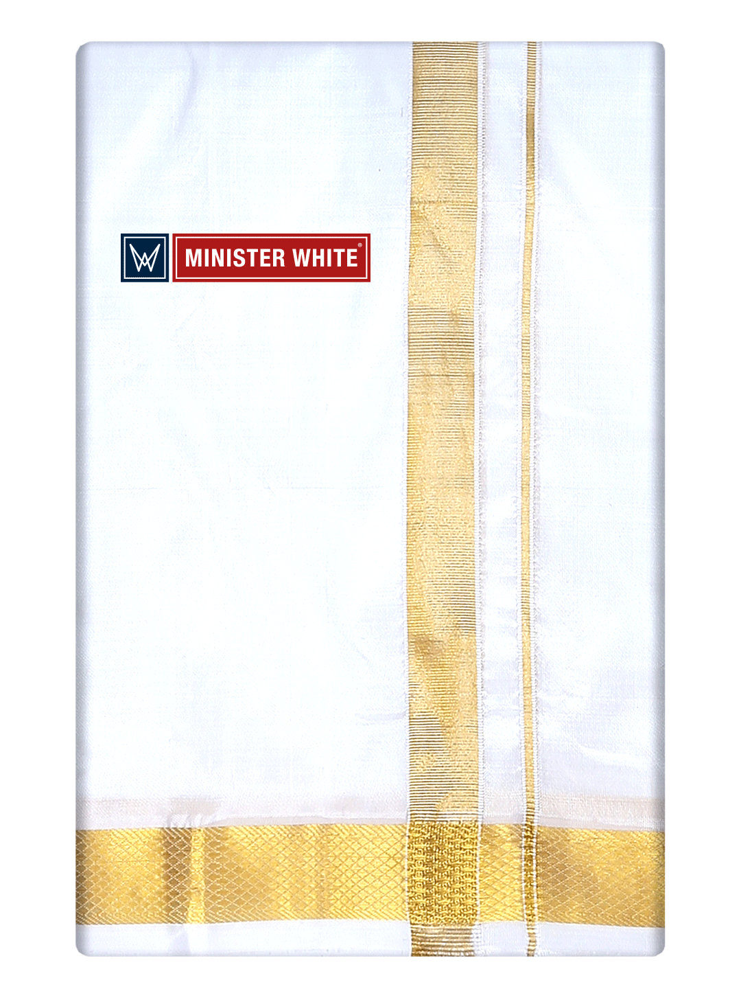 Mens Double Layer White Pure Silk Dhoti with 70K Golden Jari Border - Bheeshma 70K by Minister White