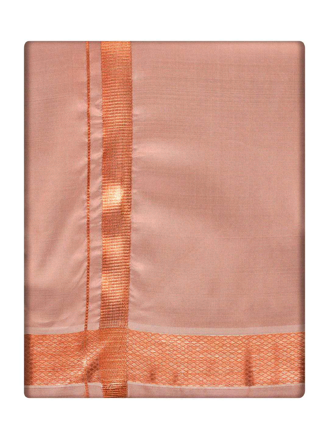 Men's Premium Art Silk Dark Copper Shirt Bit with Copper Jari Border Dhoti Combo Cherished Moments