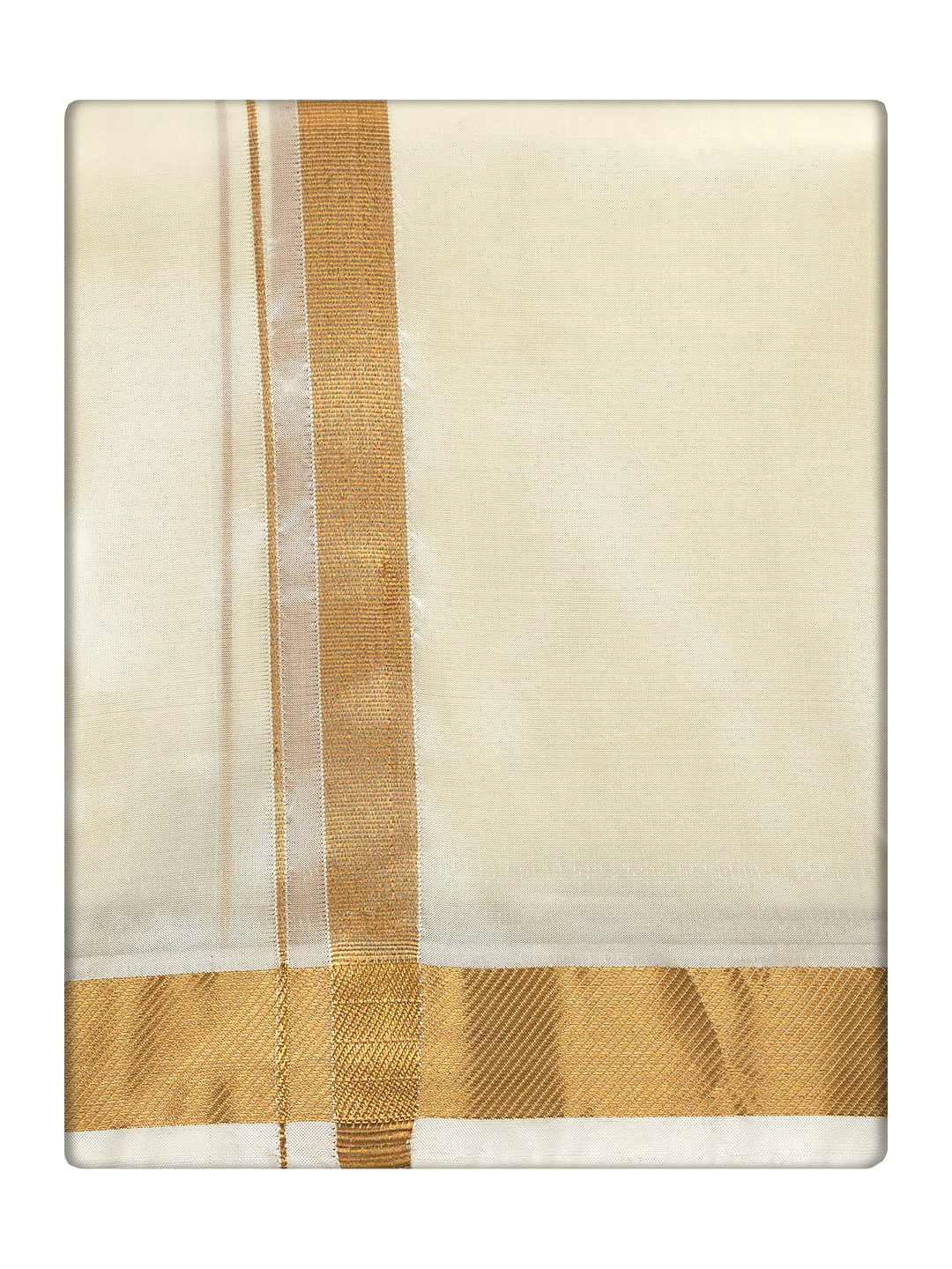 Men's Premium Art Silk Cream Shirt Bit with 50k Gold Jari Border Dhoti Towel Combo Wedding Wonders