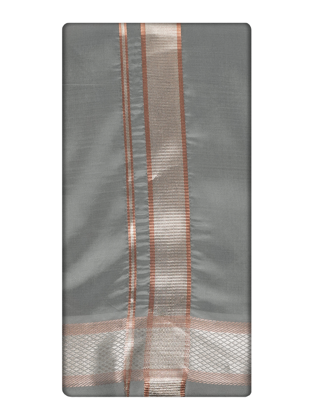 Men's Premium Art Silk Steel Grey Shirt Bit with Silver Jari Border Dhoti Towel Combo Wedding Wonders