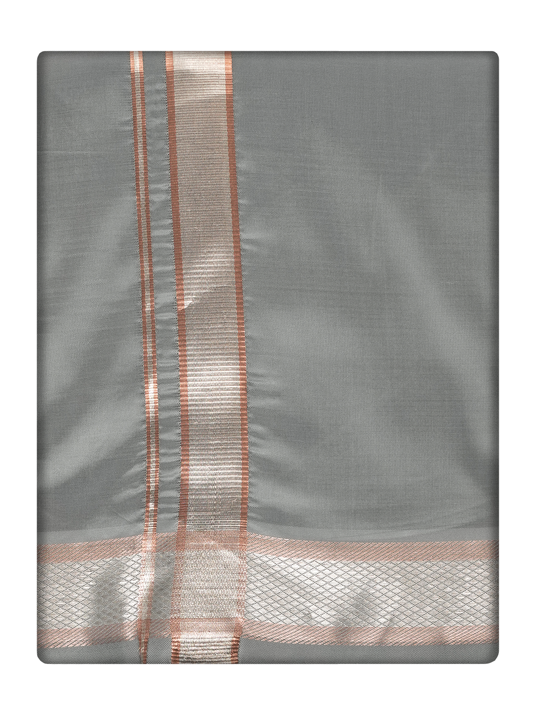 Men's Premium Art Silk Steel Grey Shirt Bit with Silver Jari Border Dhoti Towel Combo Wedding Wonders