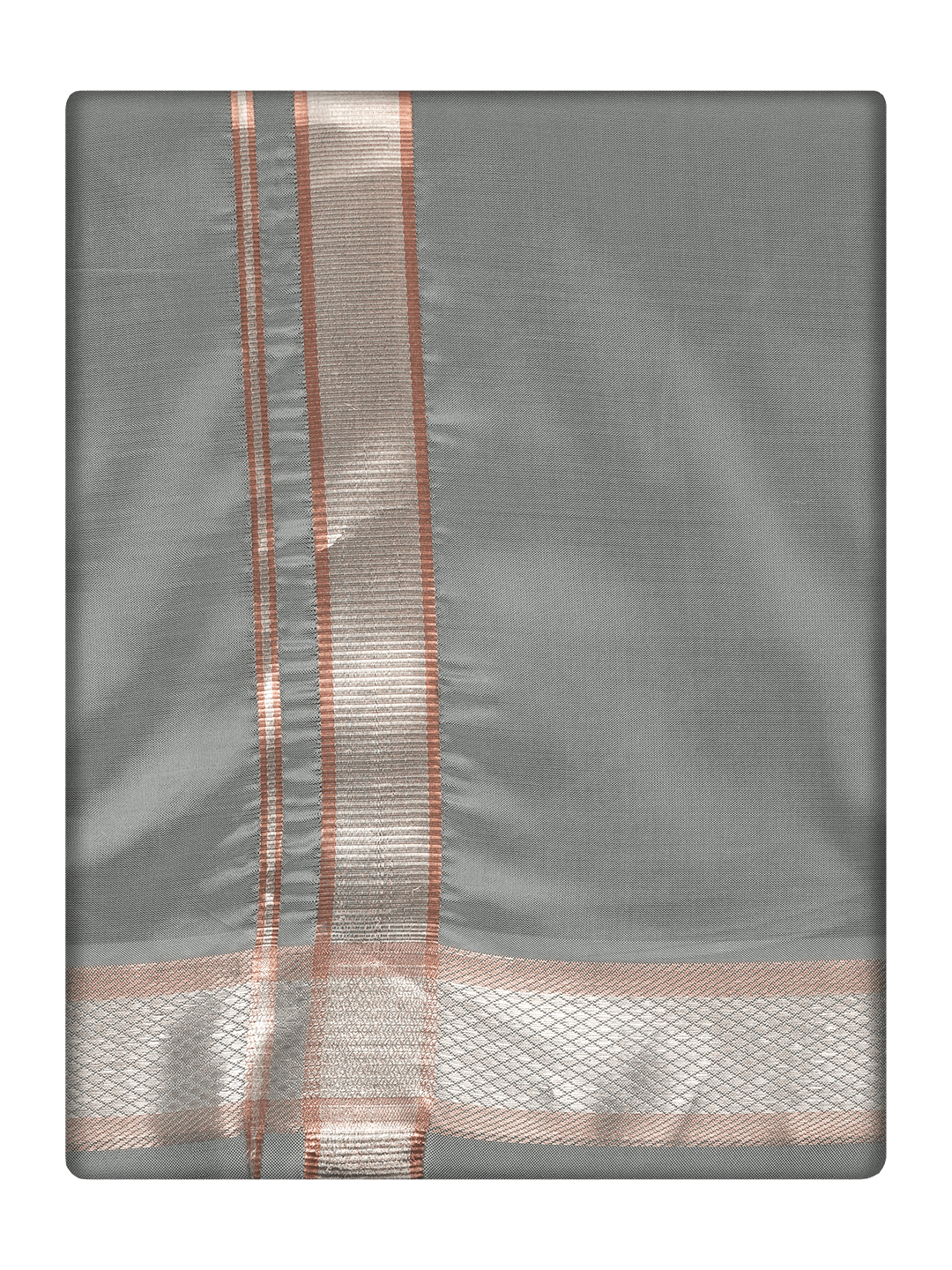 Men's Premium Art Silk Steel Grey Shirt Bit with Silver Jari Border Dhoti Combo Cherished Moments