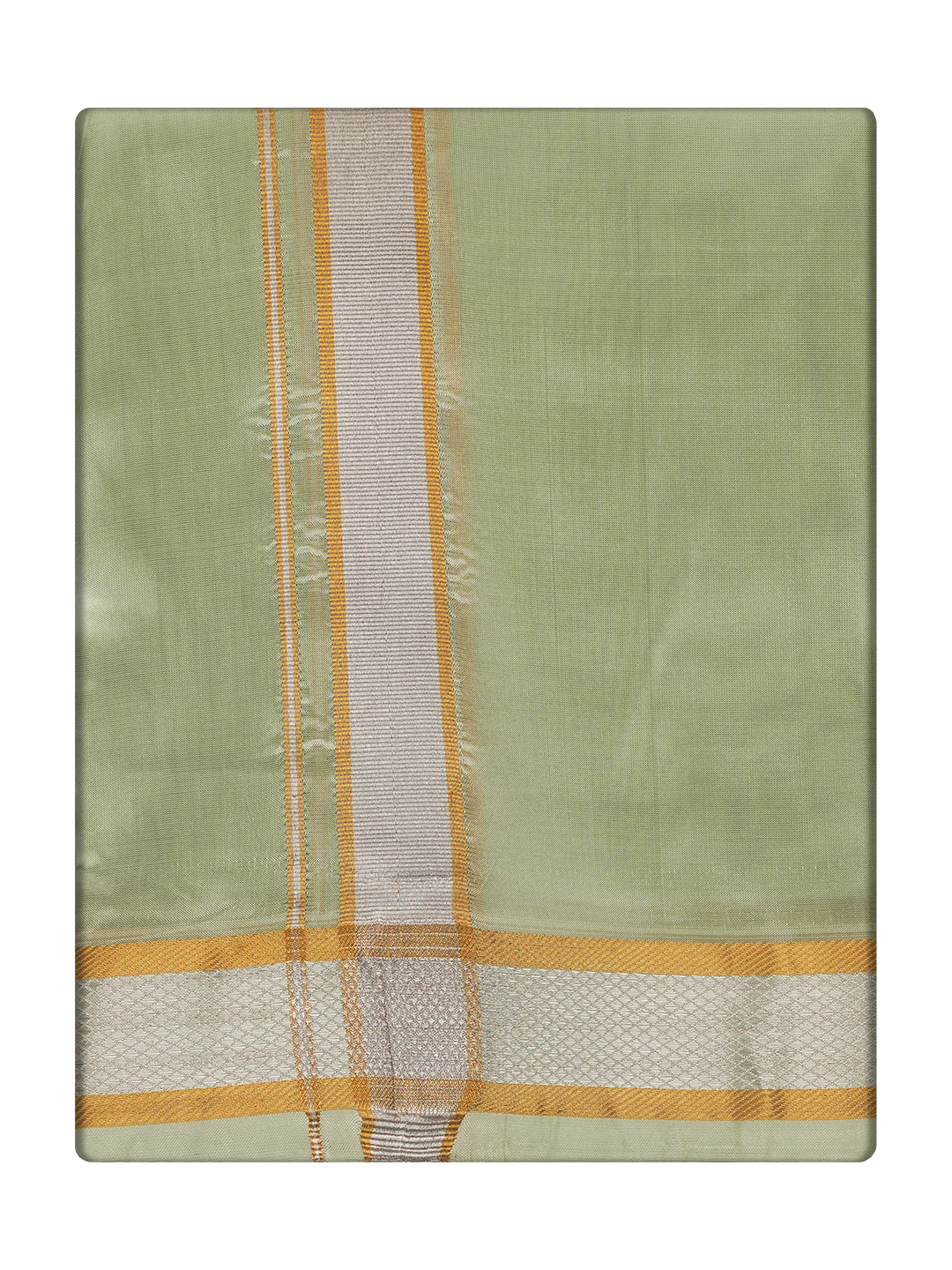 Men's Premium Art Silk Pista Green Shirt Bit with Gold Jari Border Dhoti Towel Combo Wedding Wonders