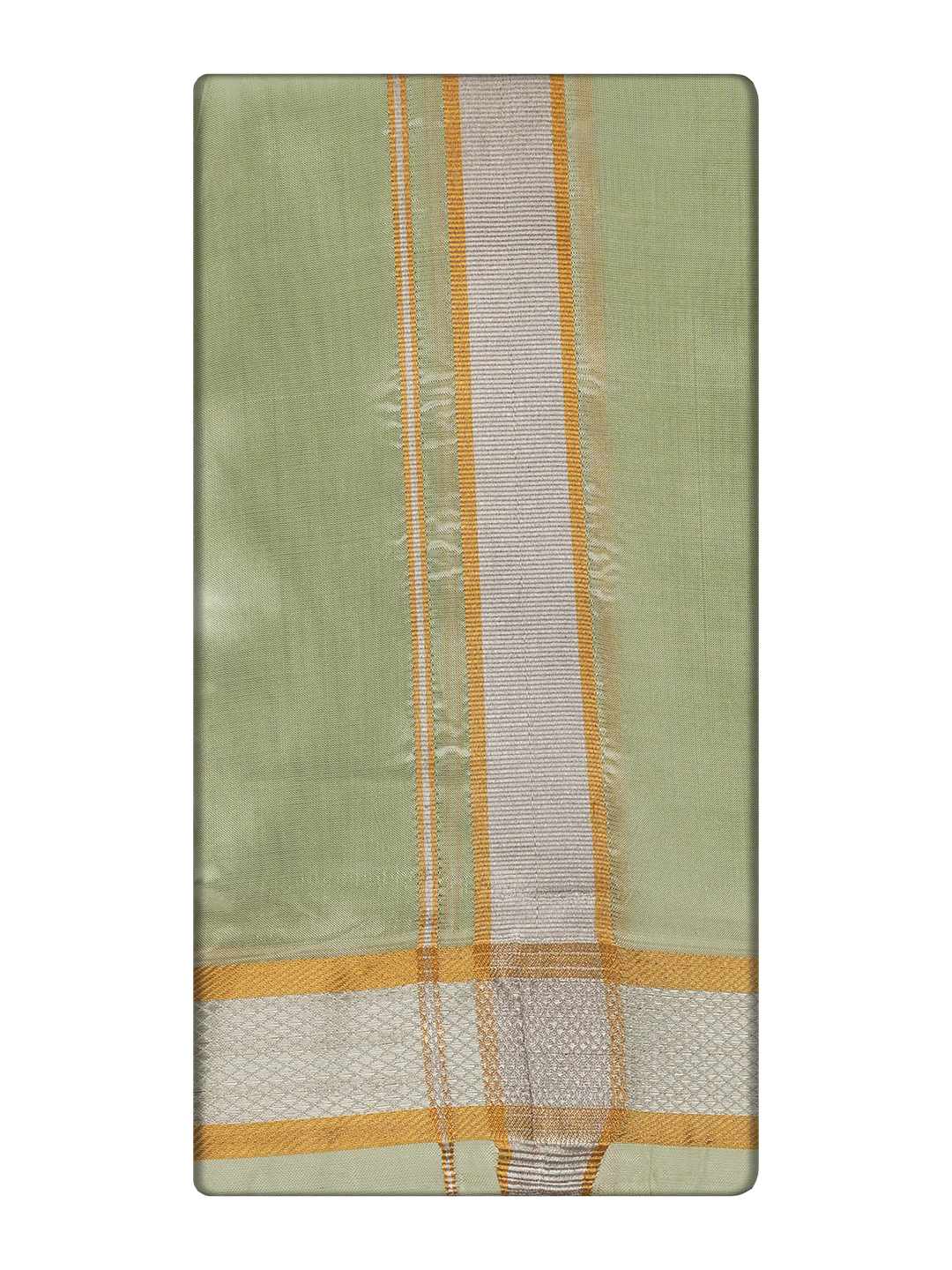 Men's Premium Art Silk Pista Green Shirt Bit with Gold Jari Border Dhoti Towel Combo Wedding Wonders