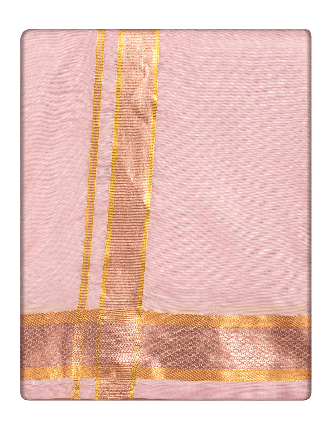 Men's Premium Art Silk Pink Shirt Bit with Gold Jari Border Dhoti Combo Cherished Moments