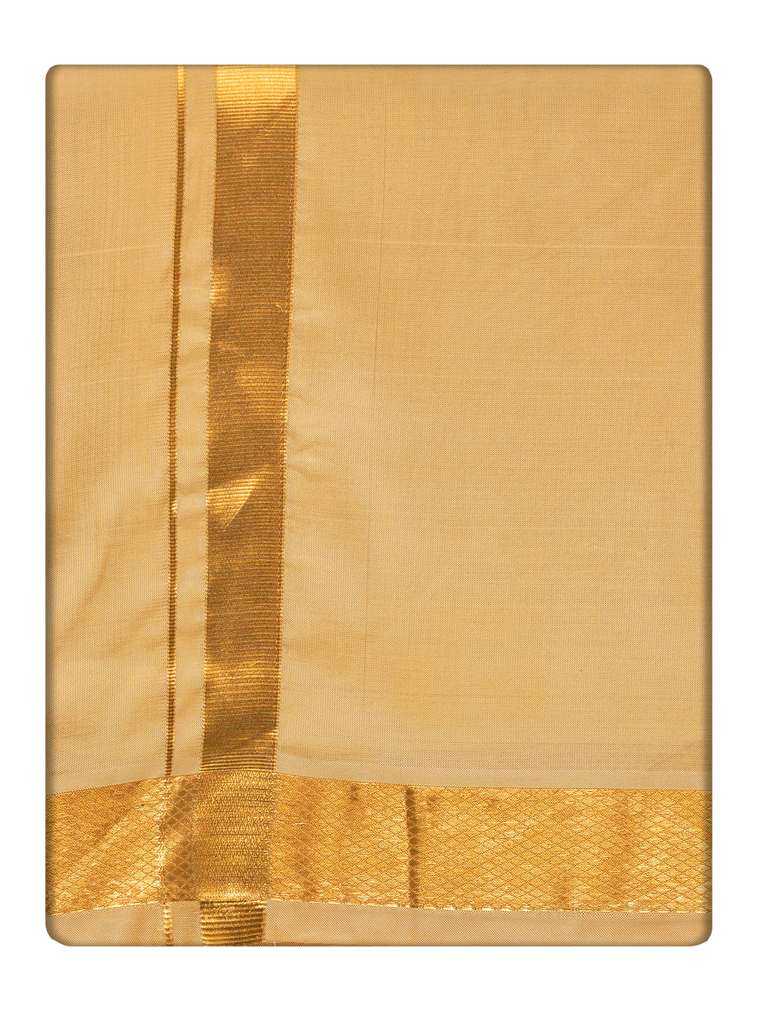 Men's Premium Art Silk Medium Gold Shirt Bit with Gold Jari Border Dhoti Towel Combo Wedding Wonders